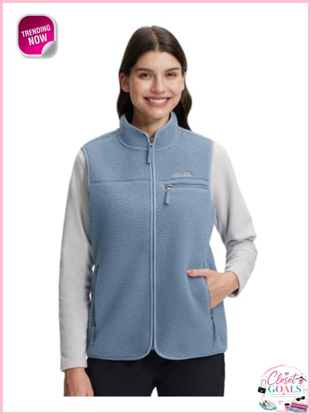 Sherpa Fleece Vest Sleeveless Zip Up Casual Outerwear with Pockets